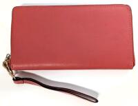 New Coral Purse Clutch, Room For 8 Cards, Button Pouch. Zippered Pocket + 2 Spots For Cash, 5" &times; 9"