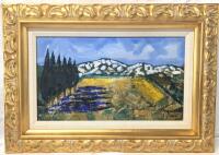 Original Signed DOMINIQUE LECA (1938) " Cypr&egrave;s aux Aiguilles" Expressive Landscape, Framed Presumed Oil on Canvas, Countersigned Titled on Reverse, 25.5" &times; 18", Estimated Hammer Price $300 - $500 USD