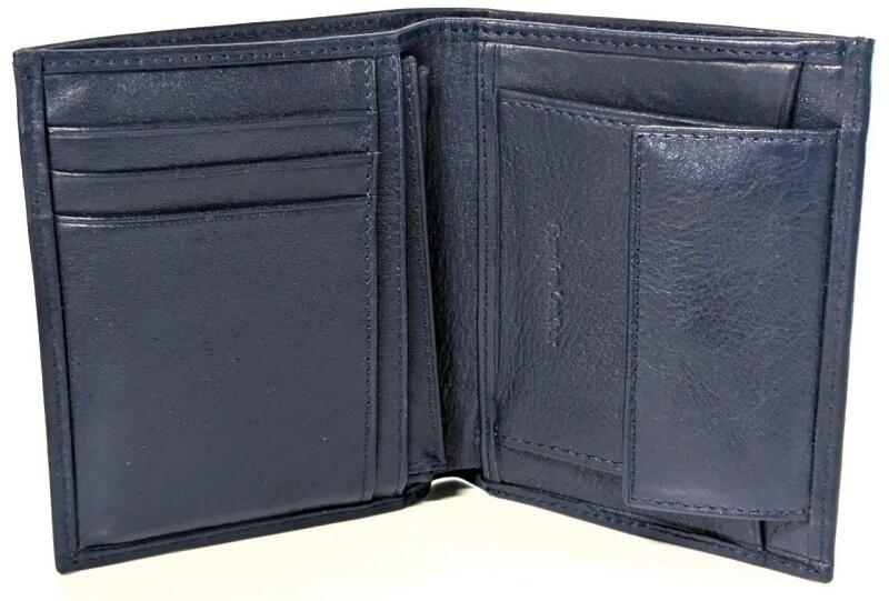New Genuine Leather Navy Bifold Wallet, 4" &times; 4.5"