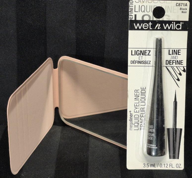 New Wet n Wild Megaliner Liquid Eyeliner Black & Travel Mirror