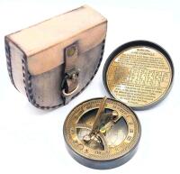 New 2 ⅝" Solid Brass Combination Sundial & Compass in Leather Pouch