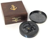 New 2.5" Gunmetal Finish Combination Sundial & Compass in Wooden Box With Inlaid Brass Anchor