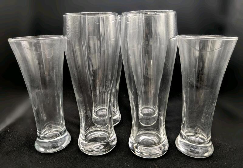 6 Pilsner Beer Glasses, 7.25" - 8.25" Tall, No Chips or Cracks