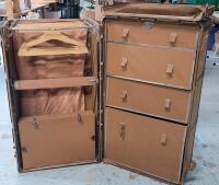 Antique 1910-20s Hartmann Wardrobe Steamer Trunk . Travel Luggage Designed with Unternal Drawers and Hanging Compartments for Clothing. Measures 26.5"&times;22"&times;38 &frac34;"