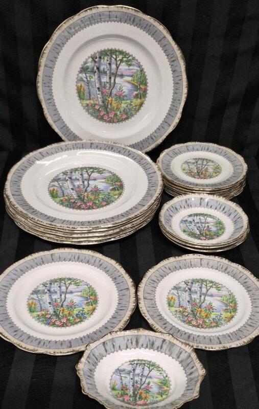 18 Vintage Royal Albert Silver Birch Dishes