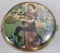 Modern Art Nouveau Style Hinged Double-Sided Compact Mirror . Measures 3" diameter .