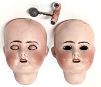 Vintage Pair of Signed LIMOGES France Bisque Doll Heads, One With Working "Sleepy Eyes", One With Broken Mechanism / Missing Eye, 3.75" Long Each