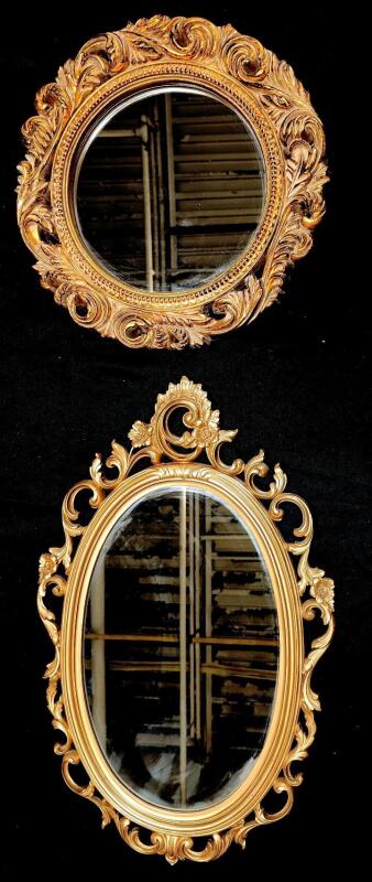 2 Vintage to Modern Mirrors : Syroco 25.75" Long & Orange Round 16" Diameter