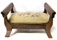 Vintage Needlework Cushion Wooden Footstool, 13.5" &times; 8" &times; 8.75" Tall