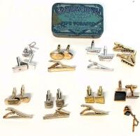 8 Vintage Pairs of Cufflinks + Tie Pins Incl Signed SARAH COVENTRY + Edgeworth Sliced Pipe Tobacco Tin