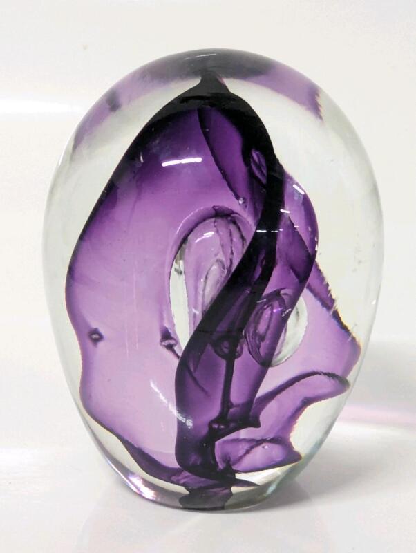 Gorgeous Signed Vintage Art Glass Paperweight, 4" Long, No Chips or Cracks