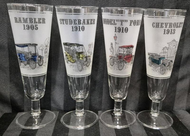 4 Vintage Libbey Classic Cars 8oz Pilsner Beer Glasses Set of 4