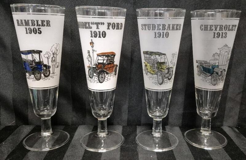 4 Vintage Libbey Classic Cars 8oz Pilsner Beer Glasses Set of 4