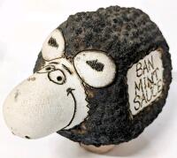 Vintage Unsigned John Hughes Grogg Cheeky Sheep "BAN MINT SAUCE" Pottery, Welsh Artist, 5" Tall, No Chips or Cracks, Some Flaking Present