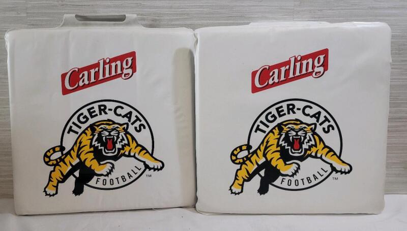 Vintage Carling Beer CFL Football Hamilton Tiger-Cats Bleacher Seat Cushions , Pair . Measures 13 &frac34;"&times;14"