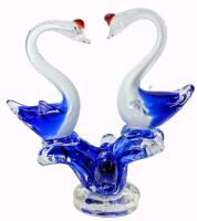 Gorgeous Murano-Style Art Glass Swan Couple on Waterspout Figure, 8.75" Tall, No Chips or Cracks