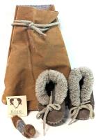 Kaniks For Kids Shearling-Lined Moccasin Slippers (5" Toe to Heel) + Drawstring Bag & Soapstone Fur Seal (Finless) 3.5" Long
