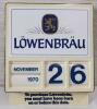 Vintage L&ouml;wenbr&auml;u "Born Before This Date" Revolving Calendar Bar Sign . Measures 7 ⅞"&times;9 &frac14;"&times;1"