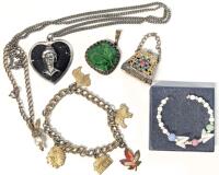 Adorable Vintage Jelly Belly Bunny Child's Charm Bracelet, Niagara Falls Souvenir Charm Bracelet, Shell Baby Bracelet, Thai Necklace, Green Glass Pendant, Tiny Purse Clutch, Up To 24" Long