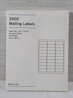 New , Sealed - Baseline White Mailing Labels . 100 Sheets , 30 Labels Per Sheet . Measures 1"&times;2 ⅝" each - 3000 Labels Total
