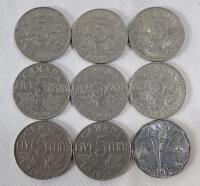 1922 - 1945 Canadian Five Cent Nickels , Nine (9) Coins . 1922 , 1929 , 1930 &times;2 , 1931 , 1932 , 1933 , 1935 & 1945
