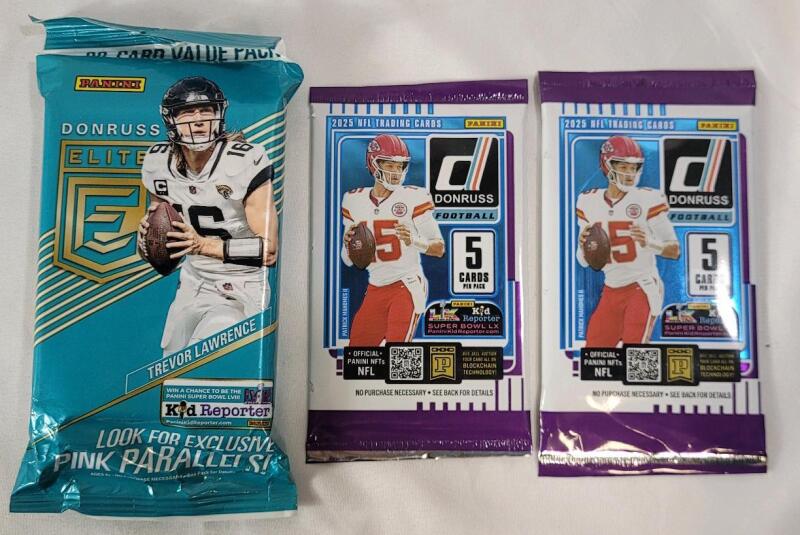 2025 Panini Donruss NFL Football Sealed Trading Card Wax Packs &times;2 & 2023 Panini Donruss Elite NFL Football Sealed Trading Card 30-Card Value Wax Pack &times;1 .