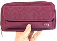 As-New LUG Ladies Wallet, Room For 20 Cards. 2 Sections for Cash. 3 Zippered Pockets. 10" Across