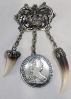 Vintage Bavarian / Alpine Tracht brooch - Charivari . Reproduction Coin . See photos for measurements