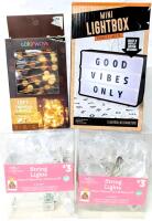 4 New Battery-Powered Lights: Mini Lightbox With 96 Characters, 12ft Twinkle Lights & 2&times; Heart-Shaped Photo Clip Warm White String Lights, Total Length 35.38" Long