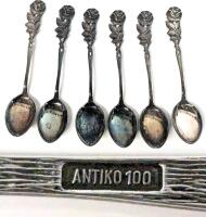 6 Vintage ANTIKO 100 Silver Rose-Handle Coffee Spoons, 5.5" Long Each