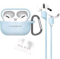 New Chargeworx 4-Piece Accessory Kit, Compatible with AirPods Pro | Dustproof Silicone Case, Carabiner, Magnetic Neck Strap, Watch Band Holder | Travel-Ready Earbud Kit w/Anti-Lost Straps (Light Blue), Retails $40+