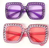 2 New O/S Adult Super Blinged-Out Oversized Retro Sunglasses