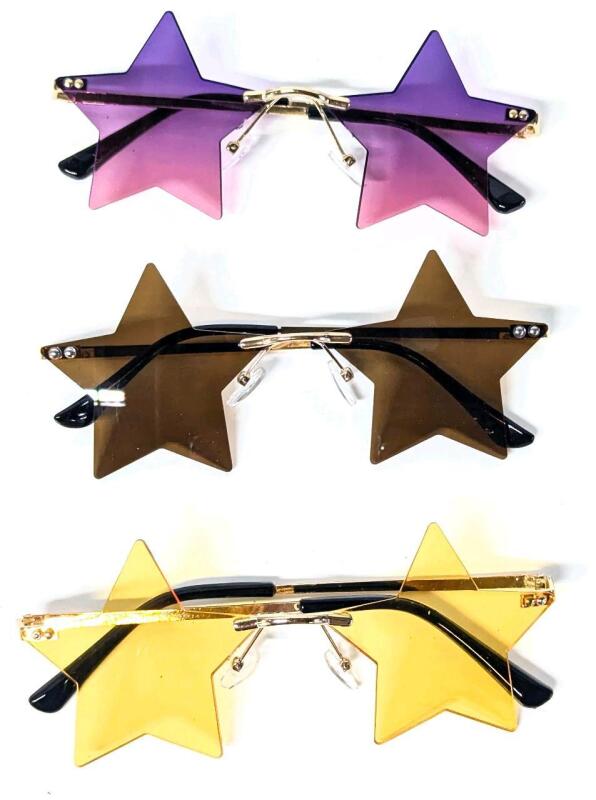 3 New Pairs Kids-Size Funky Star Sunglasses, 5.25" Across