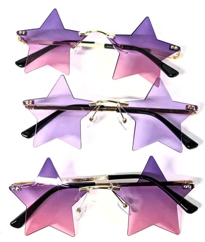 3 New Pairs Kids-Size Funky Star Sunglasses, 5.25" Across
