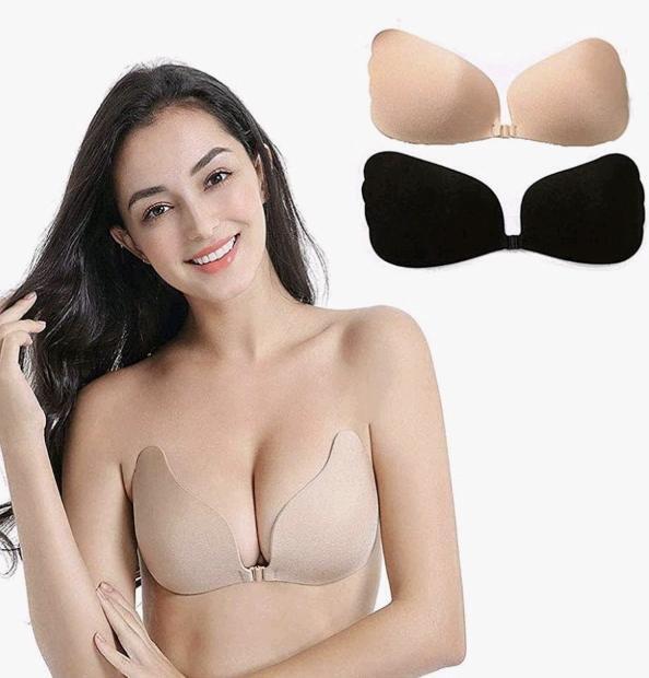 2 New sz C Women's Strapless Invisible Stick on Bras with Silicone Nipple Covers