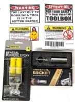 4 New Toolbox Sticker Decals (Up to 4" &times; 3"), 5-Minute Epoxy & "Best Dad Ever" Universal Socket Multifunctional Adapter Set &frac14;"-3.4" / 7mm-19mm