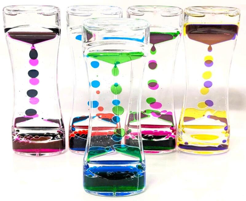 5 New Liquid Motion Bubbler Desk Toys / Sensory Timers, 5.75" Tall