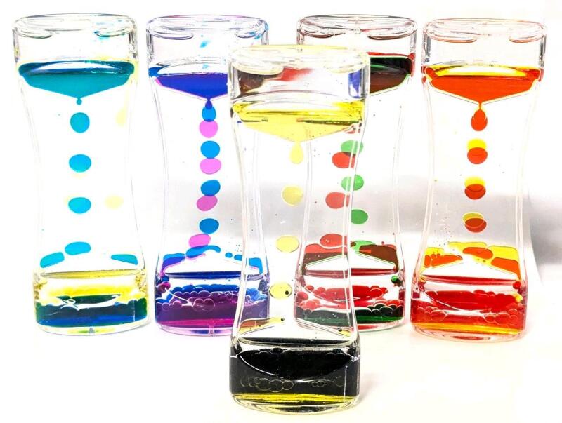 5 New Liquid Motion Bubbler Desk Toys / Sensory Timers, 5.75" Tall