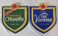Vintage OV Old Vienna & Canadian O'Keefe Crest Beer Signs . Measures 11 &frac34;"&times;14" . Small crack top right corner OV sign .