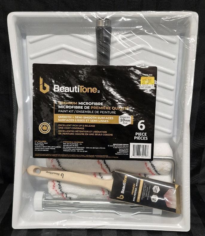 6 Piece New Beautitone Paint Kit - 2 Trays, Tray Liner, 2" Nylon Brush, 2 Rollers 9.5" and Roller Handle