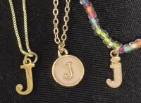 3 New "J" Pendant Necklaces & Bracelet