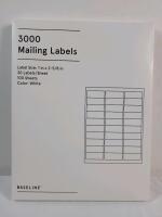 New , Sealed - Baseline White Mailing Labels . 100 Sheets , 30 Labels Per Sheet . Measures 1"&times;2 ⅝" each - 3000 Labels Total