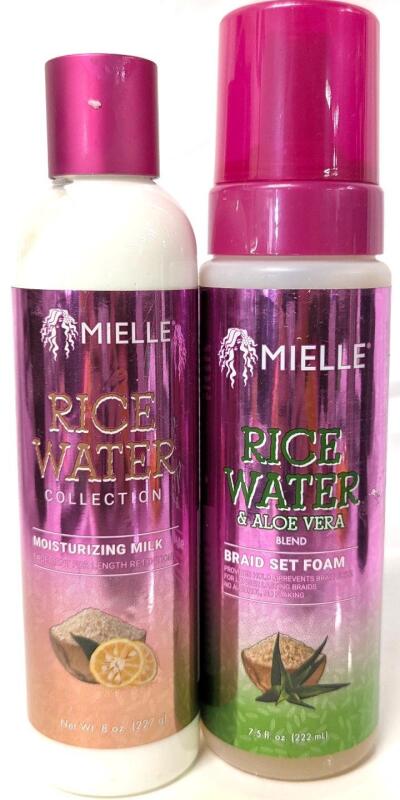 New MIELLE Rice Water & Aloe Vera Blend Braid Set Foam 222ml & Rice Wafer Moisturizing Milk 227ml (Excellent For Length Retention)