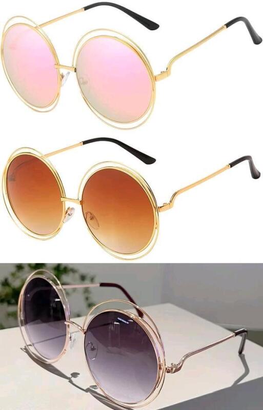 3 New Pairs Double Wire Rim Oversized Gradient Boho Chic Sunglasses