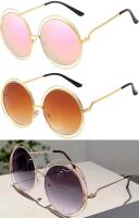 3 New Pairs Double Wire Rim Oversized Gradient Boho Chic Sunglasses