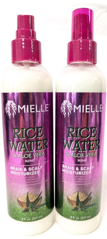 2 New MIELLE Rice Water & Aloe Vera Blend Braid & Scalp Moisturizers, 237ml Each