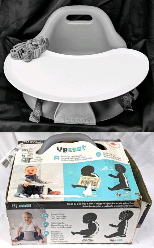 As New (Light Wear) Upseat Floor & Booster Seat, Grey, For Ages 4 Months to 2.5 Years. 16" &times; 14x &times; 12", Retails $139.99 New