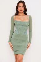 New Size MED Women's HOUSE OF CB LONDON Freyja Green Gathered Corset Dress