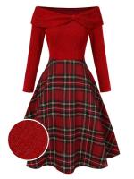 New Size XS/SM Women's RETRO STAGE Green 1950s Off Shoulder Tartan Dress