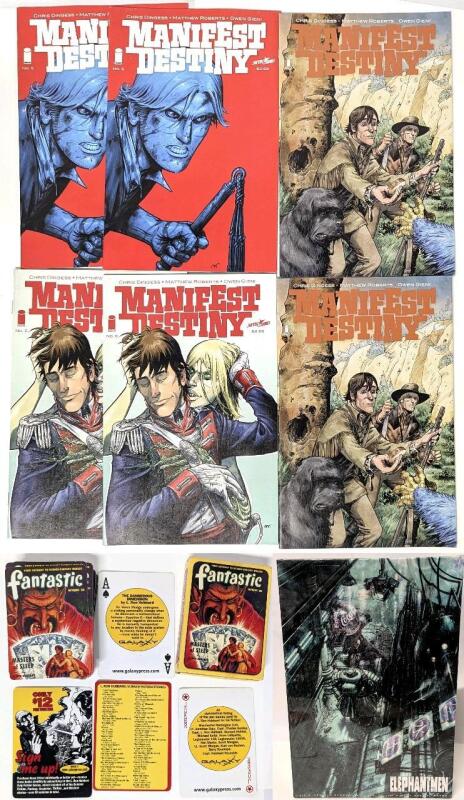 6 Image Comics MANIFEST DESTINY Issues 5, 6 + 13, L. Ron Hubbard Fantastic Adventures Pulp Fiction Playing Cards (54) & New Sealed HipFlask Elephantmen 1000-Piece Jigsaw Puzzle